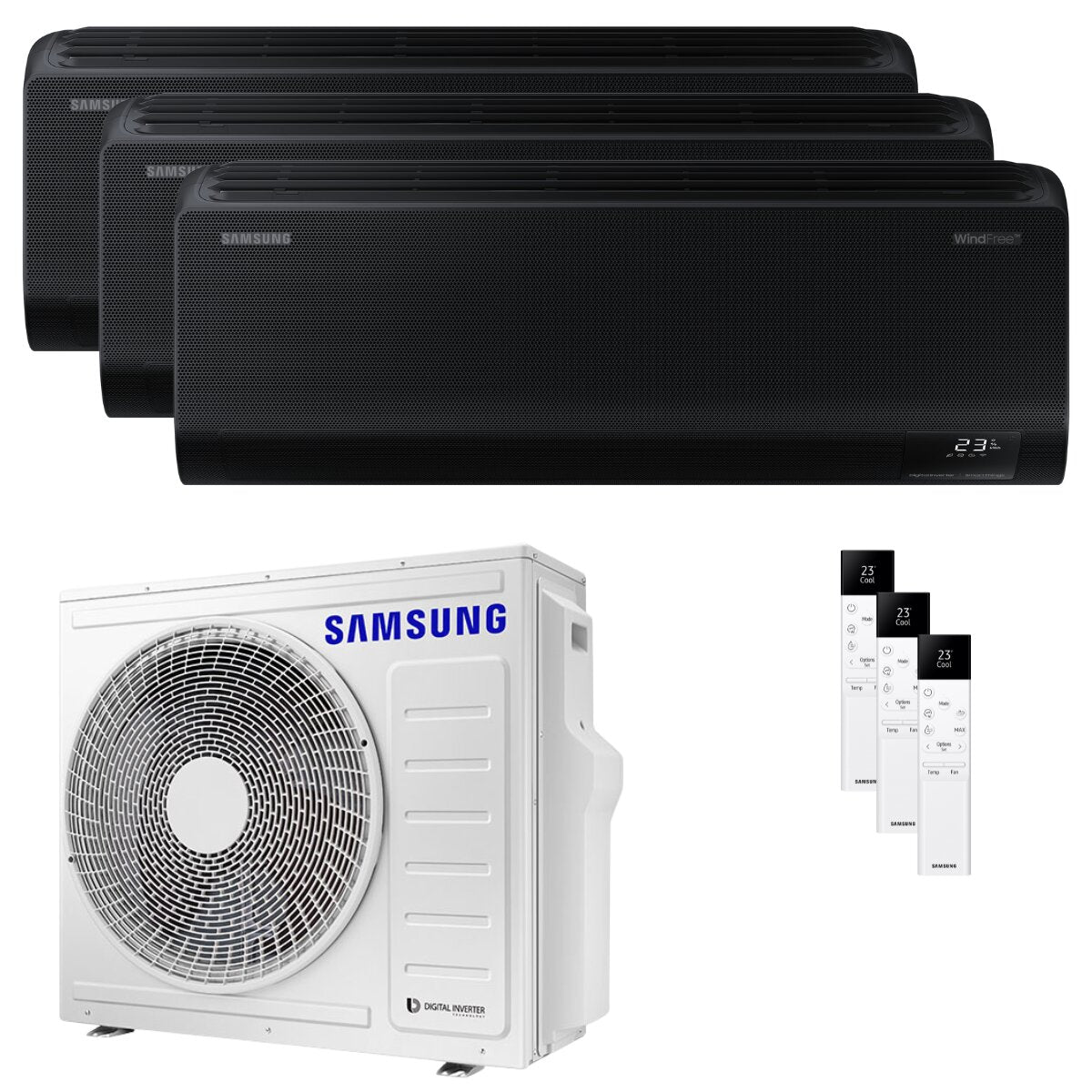 Samsung Condizionatore Windfree Black trial split 12000+12000+12000 BTU inverter A++ wifi unità esterna 8 kW