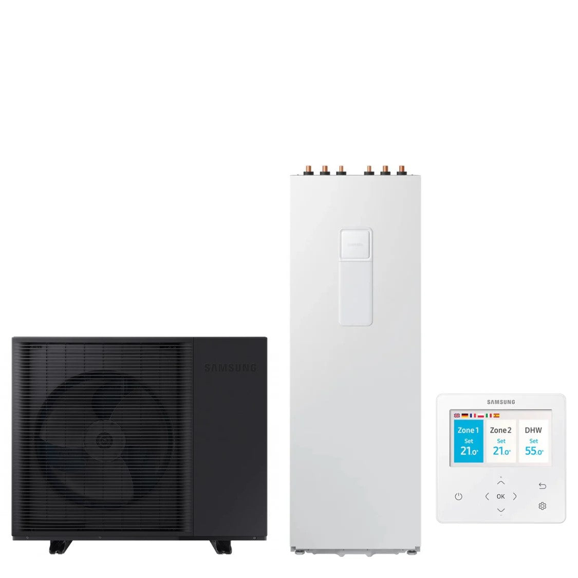 Samsung Pompa di Calore Aria-Acqua Splittata ClimateHub + Bollitore di 200 litri R290 Wi-Fi Integrato con Comando Incluso