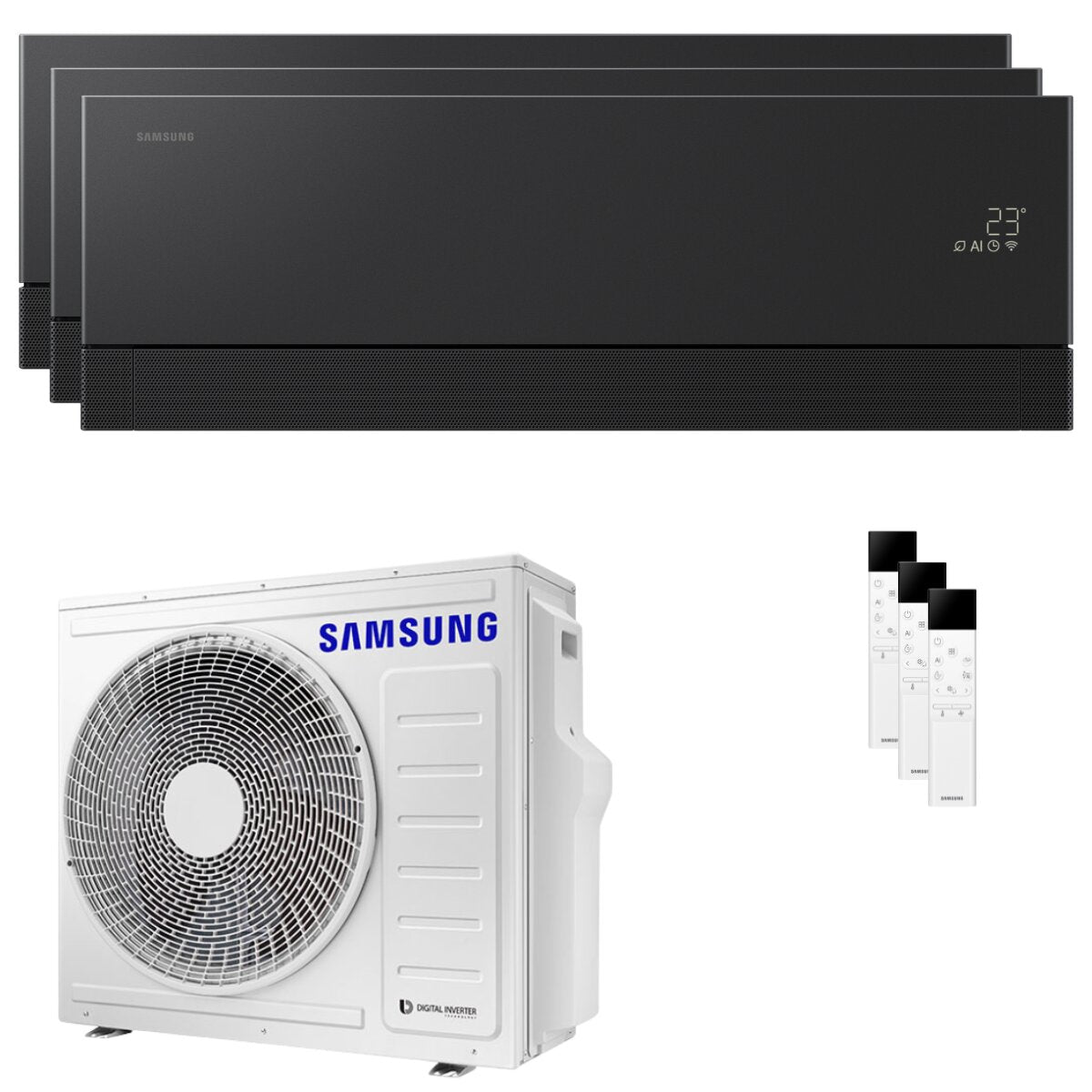Samsung Condizionatore WindFree Première trial split 7000+9000+12000 BTU inverter A++ wifi unità esterna 6.8 kW Soapstone Charcoal